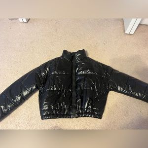 Black shiny puffer coat